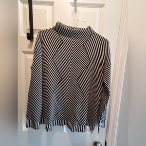 BALTIC BORN  womens park lane pullover mock neck sweater. black white . large.